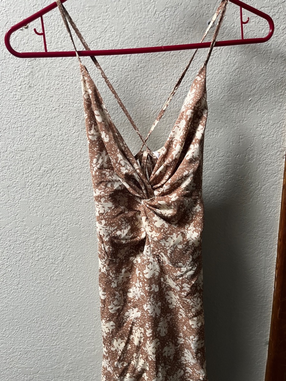 Lulu's Brown and Cream Floral Backless Slip Dress